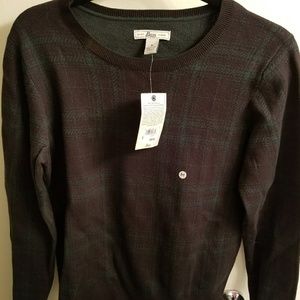 Bass Sweater, Navy and green plaid. NWT